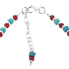 Turquoise, glass silver beads bracelet silver heart charm 3