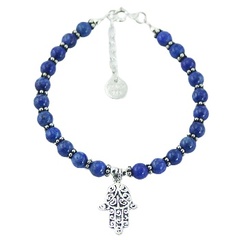 Lapis lazuli bracelet with silver hamsa charm