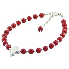 Coral or agate bracelet silver beads hamsa charm 