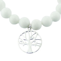 White agate stretch bracelet silver tree of life charm 2