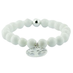 White agate stretch bracelet silver tree of life charm 