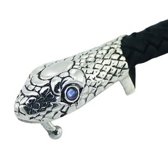 Black leather bracelet silver snake head 2