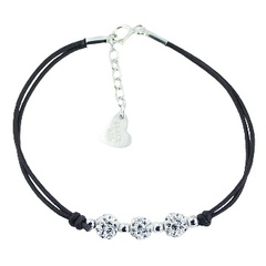Leather bracelet with three silvery Czech crystal balls