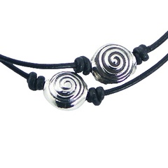 Double leather bracelet silver beads spiral 2