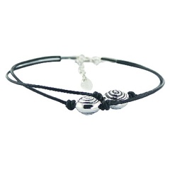 Double leather bracelet silver beads spiral 