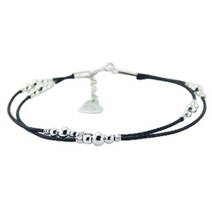Double leather bracelet round silver beads 