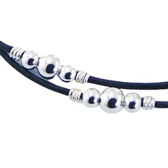 Double leather bracelet round silver beads 2