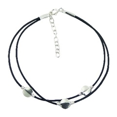 Double leather bracelet with 3 silver discs