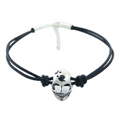Double leather bracelet with silver skull