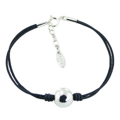 Leather bracelet with big polished 925 silver sphere