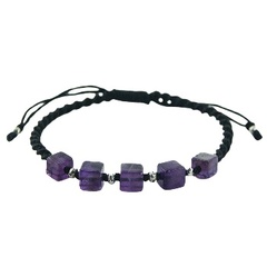 Macrame bracelet cube amethyst and silver beads 