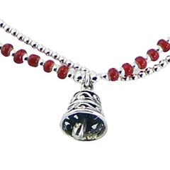 Double macrame bracelet silver beads bell charm 2