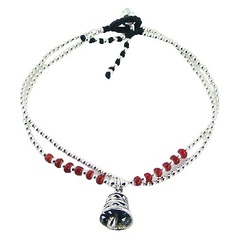 Double macrame bracelet with silver beads and bell charm