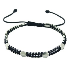 Double macrame bracelet with silver discs & beads
