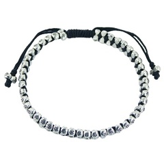 Macrame bracelet with double row of silver beads 