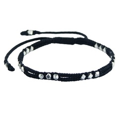 Double macrame bracelet with cuboid silver beads