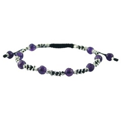 Macrame bracelet amethyst silver beads 