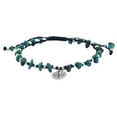 Macrame bracelet turquoise and silver leaf charm 
