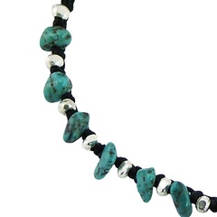 Macrame bracelet turquoise and silver leaf charm 3