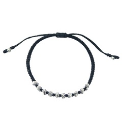 Macrame bracelet double silver rhombus beads 