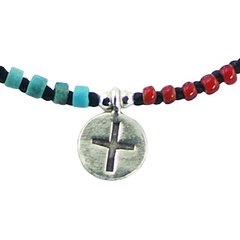 Macrame bracelet with turquoise and glass beads and disc charm 2