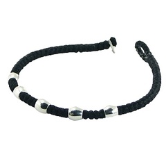 Macrame bracelet five silver beads 