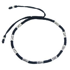 Macrame bracelet with silver ornate tube beads