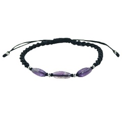 Macrame bracelet with oval amethyst silver beads 