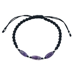Macrame bracelet with oval amethyst gemstone and silver beads