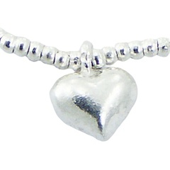 Tiny silver beads on macrame bracelet with puffed heart charm 2