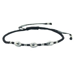 Macrame bracelet silver oval and tube beads 