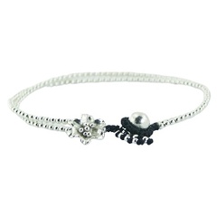 Double macrame bracelet silver beads flower 