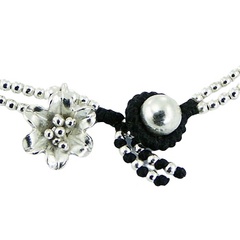 Double macrame bracelet silver beads flower 2