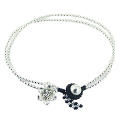 Double macrame bracelet with silver beads & silver flower