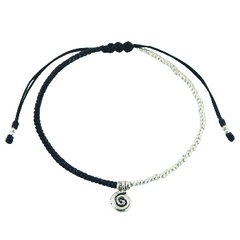 Macrame bracelet with silver beads and tibetan spiral silver charm