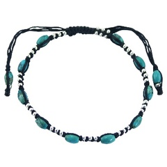 Macrame bracelet with twelve turquoise oval gems and silver beads
