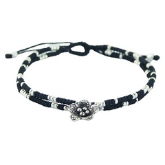 Double macrame bracelet with silver beads & silver flower charm