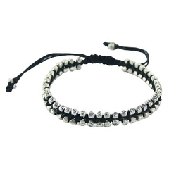 Macrame bracelet double silver beads with flower pattern
