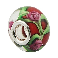 Art nouveau floral murano glass silver core bead 