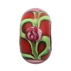 Art nouveau floral multicolored murano glass donut shaped sterling silver core bead
