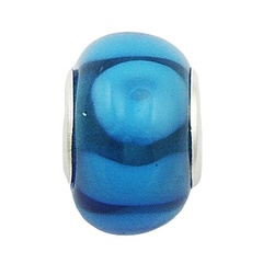 Blue in blue donuts pattern murano glass sterling silver core bead