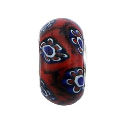 Dainty red blue white flowers murano glass donut shaped sterling silver core bead by BeYindi