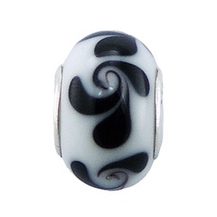 Elegant white murano glass donut shaped twirled brown leafs patten sterling silver core bead by BeYindi