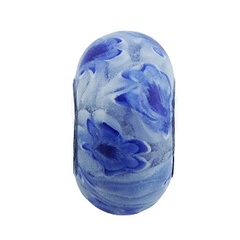 Floral marbled blue white murano glass sterling silver core bead