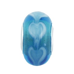 Donut shaped frosty blue white floating hearts murano glass sterling silver core bead