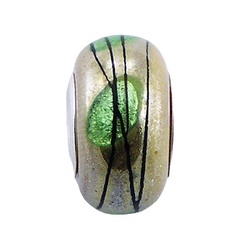 Glow from within murano glass glitter metallic green sterling silver core bead