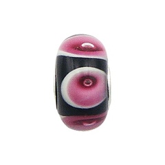 Black murano glass transparent pink and white sterling silver core bead