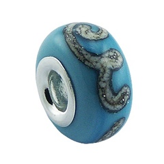 Blue murano glass marbled silver bead 