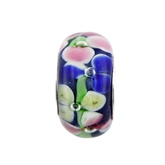 Stunning floral multi-colored transparent murano glass bead with sterling silver core