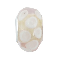 Airy transparent pink murano glass white dotted sterling silver core bead